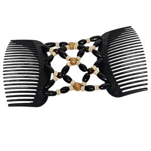 Black and Tan Beaded Stretch Double Hair Comb Accessory